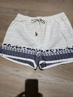Michael Kors White Drawstring Shorts with Navy Embroidered Hem
